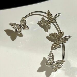 Sparkly butterfly paved with crystals over the ear cuff new